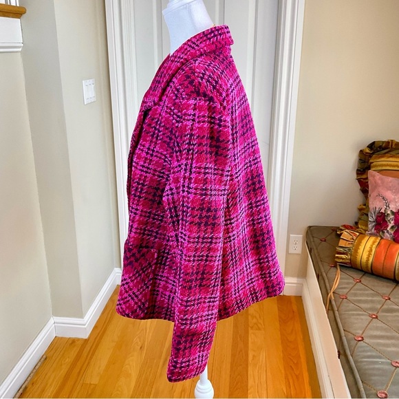 sold J. Jill Blazer Jacket Chenille Pink Multi Plaid Patch Pockets (L) NWT - Picture 2 of 8